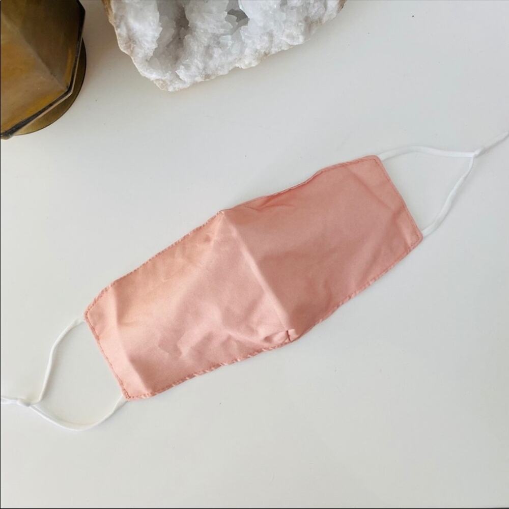 NEW Blush Pink White Fabric Cloth Adjustable Elastic Face Covering Mask s/2